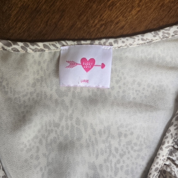 Buddy Love Cream With Animal Print Ruffle Dress.Size L - Picture 3 of 8